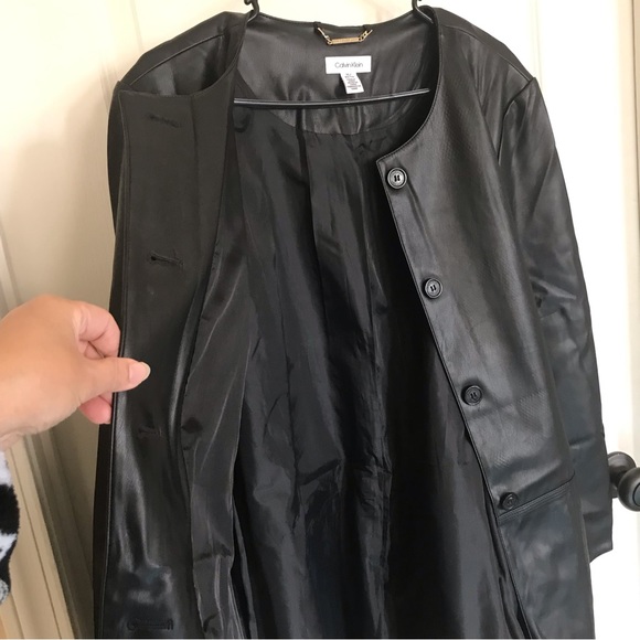 Calvin Klein Black Faux Leather long jacket - Picture 6 of 11